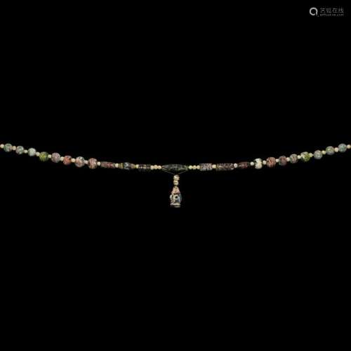 Phoenician Glass Pendant and Bead Necklace