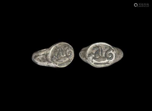 Roman Silver Signet Ring with Hippocampus
