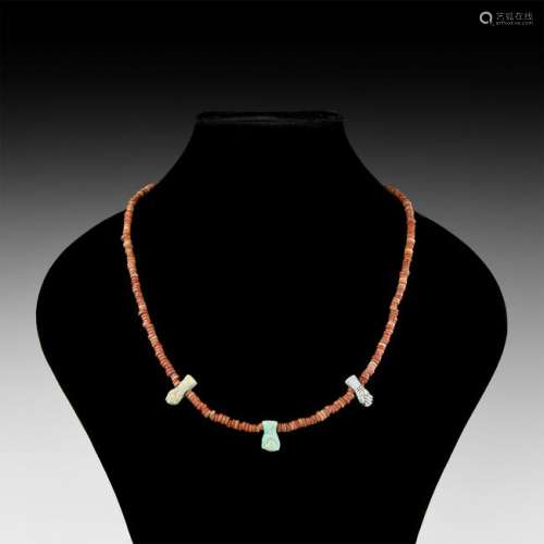 Romano-Egyptian Faience Bead Necklace with Mano Fica