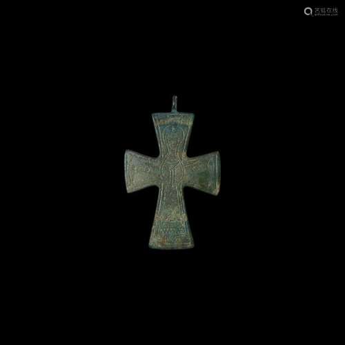 Byzantine Cross Pendant with Figure and Fish