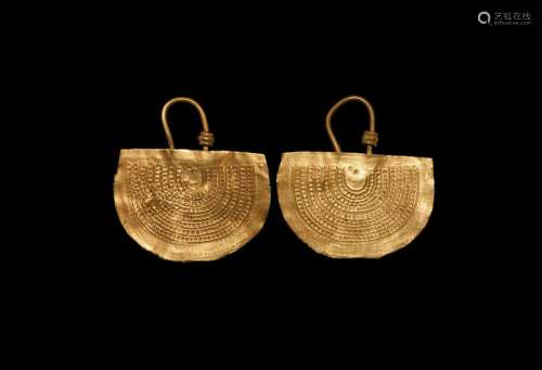 Western Asiatic South Arabian Gold Earring Pair