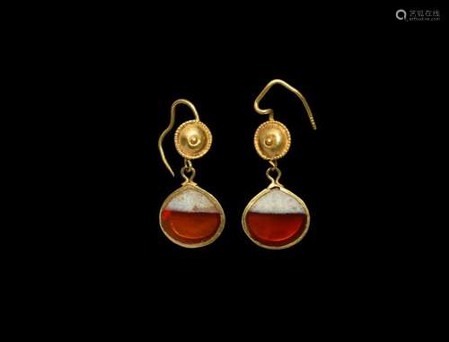 Roman Gold Earring Pair with Glass Inlay