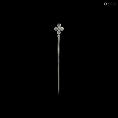 Byzantine Silver Pin with Cross