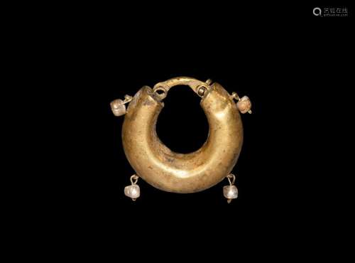 Western Asiatic Large Gold Earring with Pearls