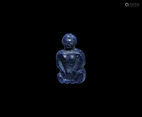 Roman Blue Glass Amulet of Woman Giving Birth