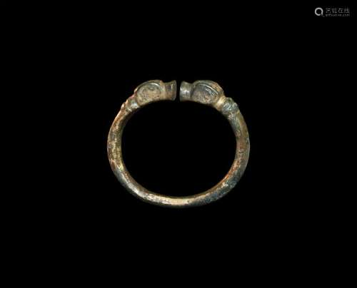 Western Asiatic Silver Bracelet with Animal Heads