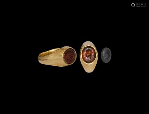 Roman Portrait Gemstone in Gold Ring