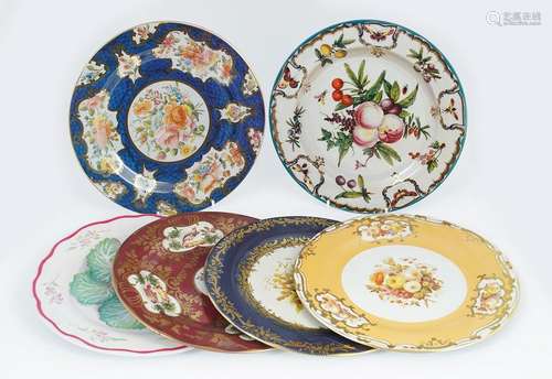 GROUP OF SIX FLORAL DECORATED TIN PLATES