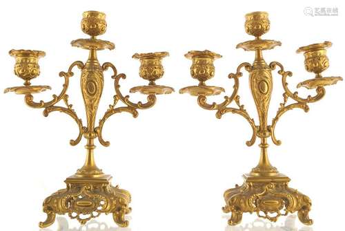 PAIR OF GILT METAL CANDELABRAS