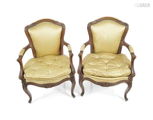 PAIR OF 19TH-CENTURY LOUIS XV STYLE ELBOW CHAIRS