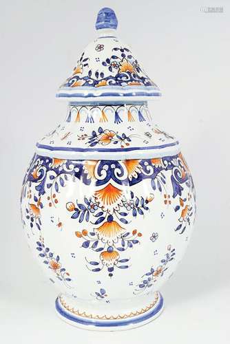 PORTUGUESE POLYCHROME URN AND COVER