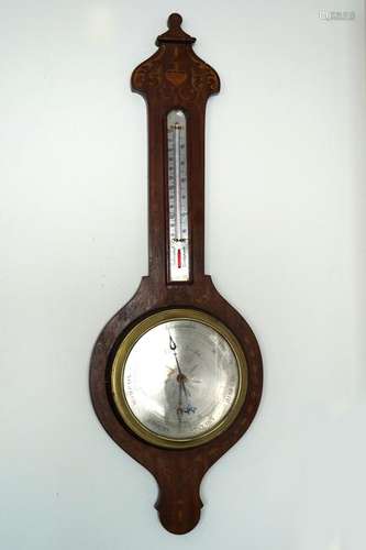 EDWARDIAN MAHOGANY AND MARQUETRY BAROMETER