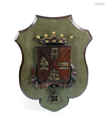 LARGE 19TH-CENTURY CARVED ARMORIAL COAT OF ARMS