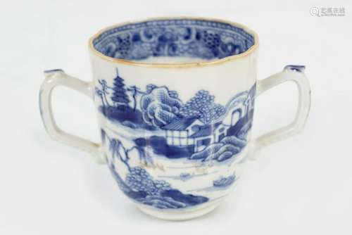 18TH-CENTURY CHINESE BLUE AND WHITE 2-HANDLED CUP