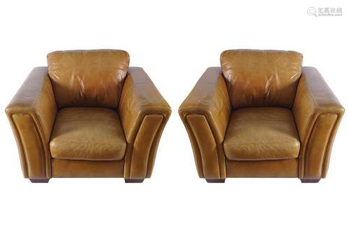 PAIR OF DESIGNER HIDE UPHOLSTERED ARMCHAIRS