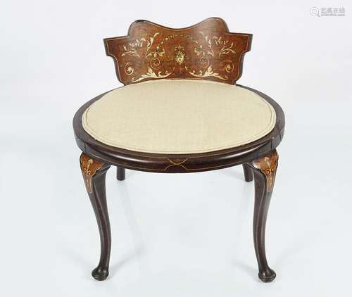 EDWARDIAN MAHOGANY AND MARQUETRY DRESSING STOOL