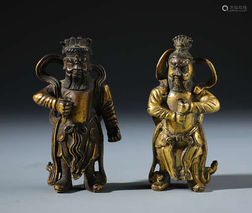 Two Chinese Gilt Bronze Figure of Taosit Guardians