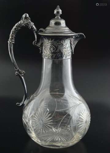 SHEFFIELD PLATED AND CRYSTAL CLARET JUG