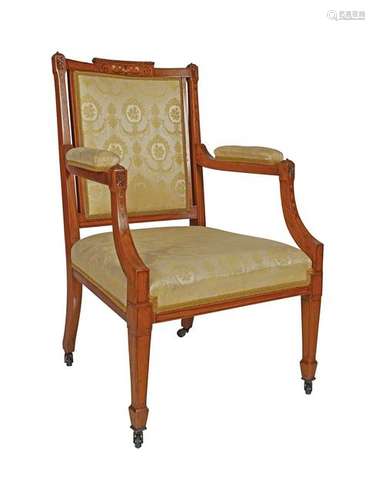 PAIR EDWARDIAN SATINWOOD AND MARQUETRY ARMCHAIRS