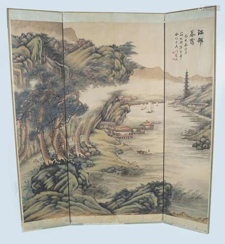 19TH-CENTURY CHINESE PAINTED FOLDING SCREEN