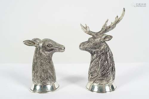 PAIR OF SILVER PLATED STAG AND DEER CONDIMENTS