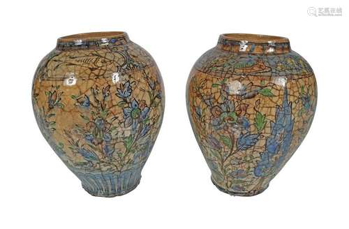 PAIR OF EARLY PERSIAN CRACKLE GLAZED VASES