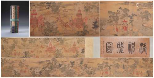 A Chinese Hand-drawn Painting Scroll Signed By Gu Kaizhi