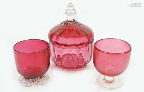 THREE PIECES OF 19TH-CENTURY CRANBERRY GLASS