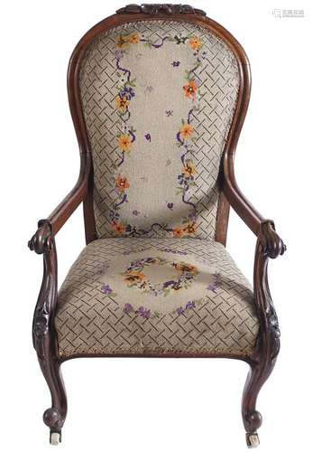 19TH-CENTURY ROSEWOOD BALLOON BACK ARMCHAIR