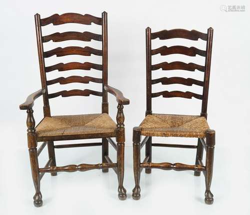 SET OF SIX PROVINCIAL OAK LADDER BACK CHAIRS