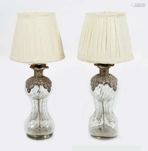 PAIR OF SILVER MOUNTED GLASS TABLE LAMPS