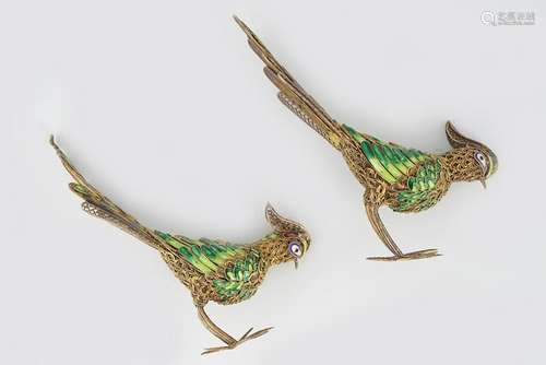 PAIR OF 19TH-CENTURY ORMOLU AND ENAMELLED BIRDS