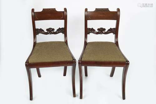 PAIR OF REGENCY MAHOGANY AND BRASS INLAID CHAIRS