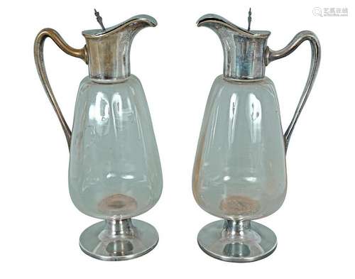 PAIR OF AUSTRIAN GLASS MOUNTED CLARET JUGS