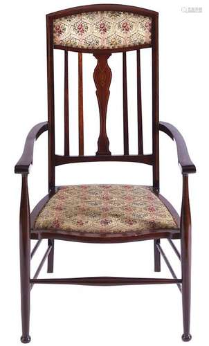 EDWARDIAN PERIOD MAHOGANY AND INLAID ELBOW CHAIR