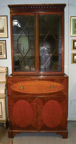 GEORGE III MAHOGANY AND SATINWOOD SECRETAIRE BOOKCASE