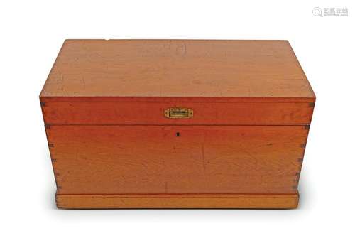 19TH-CENTURY HARDWOOD CAMPAIGN TRUNK