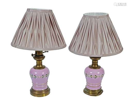 PAIR OF  PORCELAIN AND BRASS TABLE LAMPS