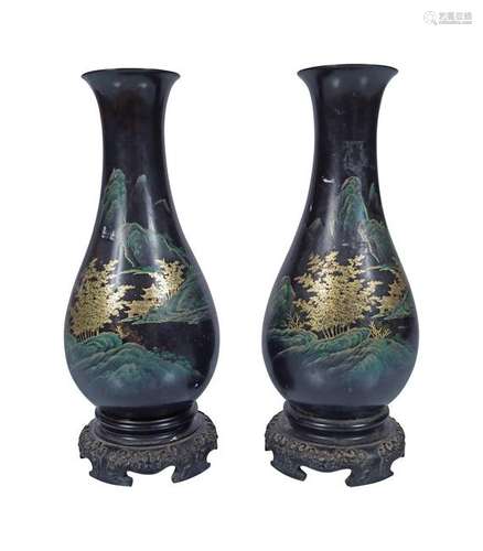 PAIR OF JAPANESE LACQUERED VASES