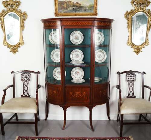 EDWARDIAN  MAHOGANY AND MARQUETRY DISPLAY CABINET