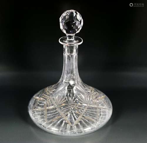 LARGE CRYSTAL CUT GLASS SHIPS DECANTER