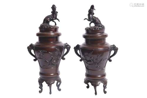 PAIR 19TH-CENTURY JAPANESE BRONZE CENSERS