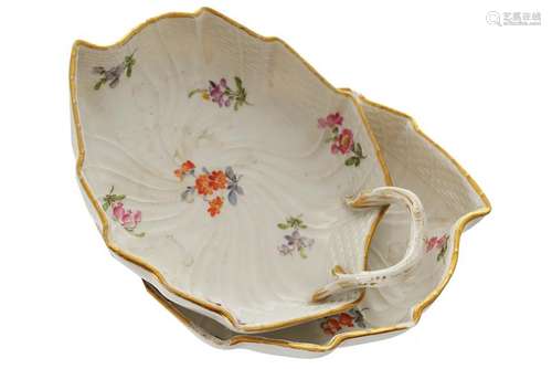 TWO MEISSEN LEAF SHAPED DISHES