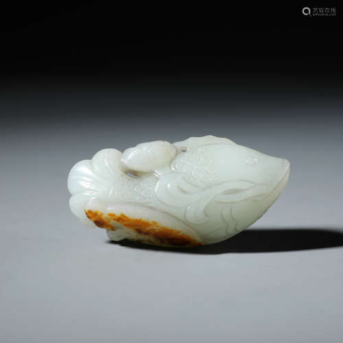 A Fine Chinese White Jade Carving of Fish