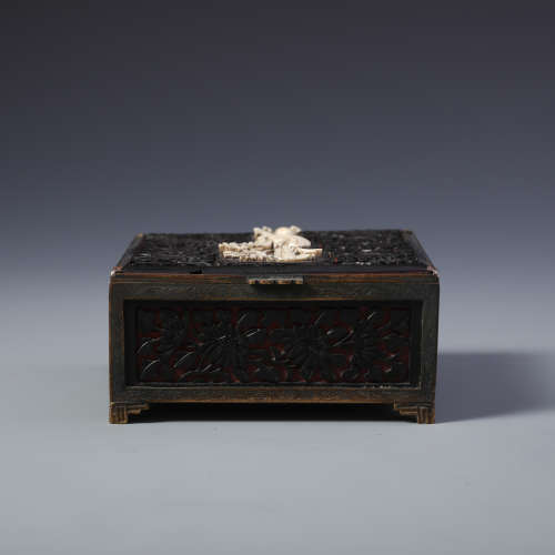 A Finely Carved Chinese Lacquer and Cinnabar Rectangular Box
