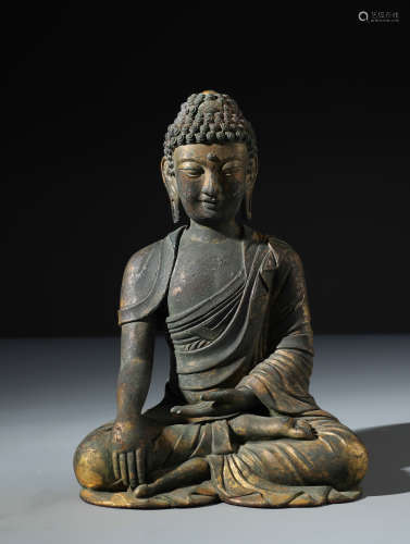 A Finely Cast Chinese Gilt Bronze Figure of Sakyamuni
