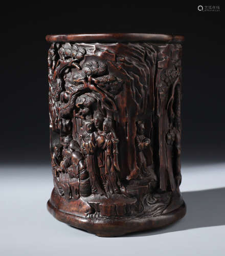 An Exquisite Chinese Carved Aloeswood Brush Pot