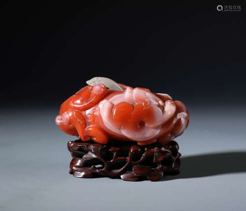 A Finely Carved Chinese Carnelian Chilong Brush Washer