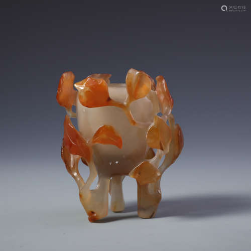 A Chinese Carved Red Agate Floweral Vase