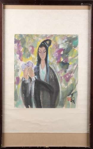 A Chinese Hand-drawn Painting of A Lady Signed by Lin Fengmian